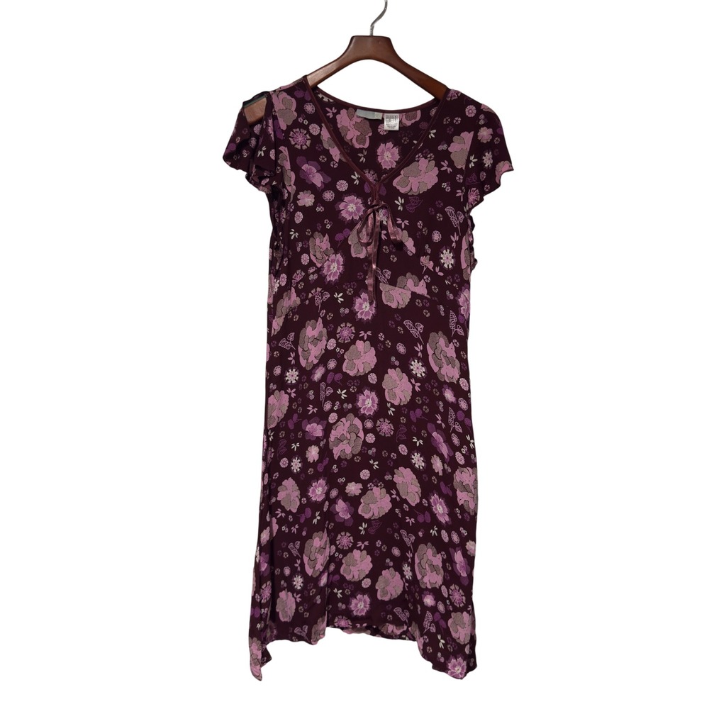 La Redoute Burgundy Pink Floral Viscose Dress Size 16 Boho Midi Tiered France - Picture 2 of 8